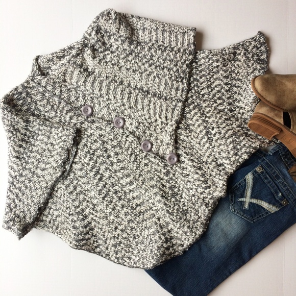 Papillon Blanc Sweaters Papillon Poncho Sweater Drape Neck Batwing